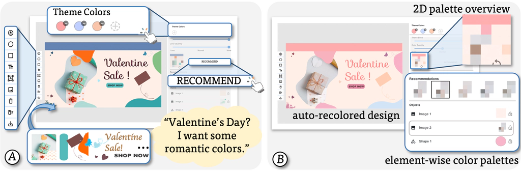 De-Stijl: Facilitating Graphics Design with Interactive 2D Color Palette Recommendation